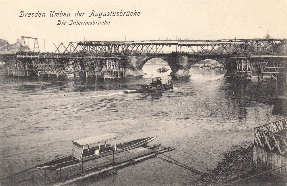 Augustusbrücke - Bau der Interimsbrücke  Dresden