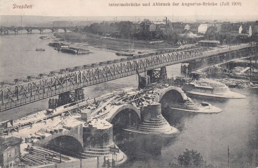 Augustusbrücke - Interimsbrücke mit Abbruch  Dresden