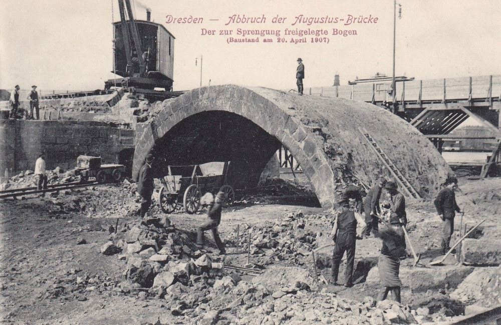 Augustusbr&uuml;cke - Sprengung B&ouml;gen April 1907  Dresden
