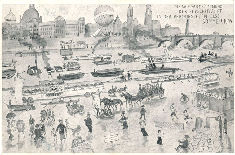 1904 Niedrigwasser - Karikaturen  Dresden