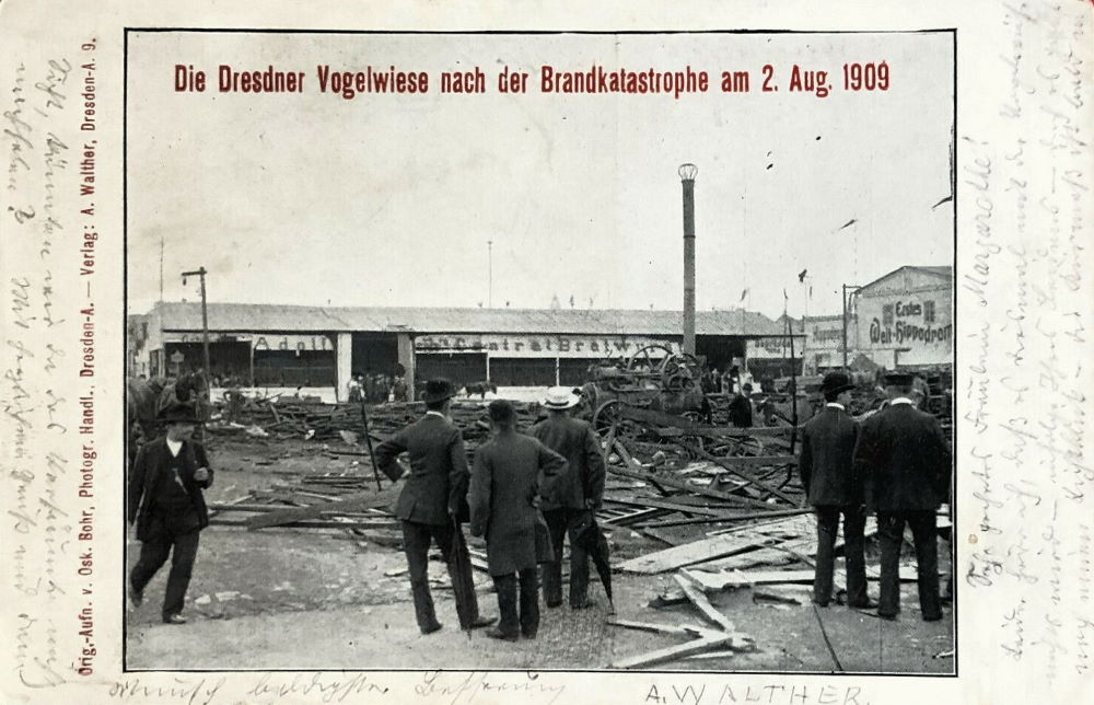 1909 Brand der Dresdner Vogelwiese -Tag danach  Dresden