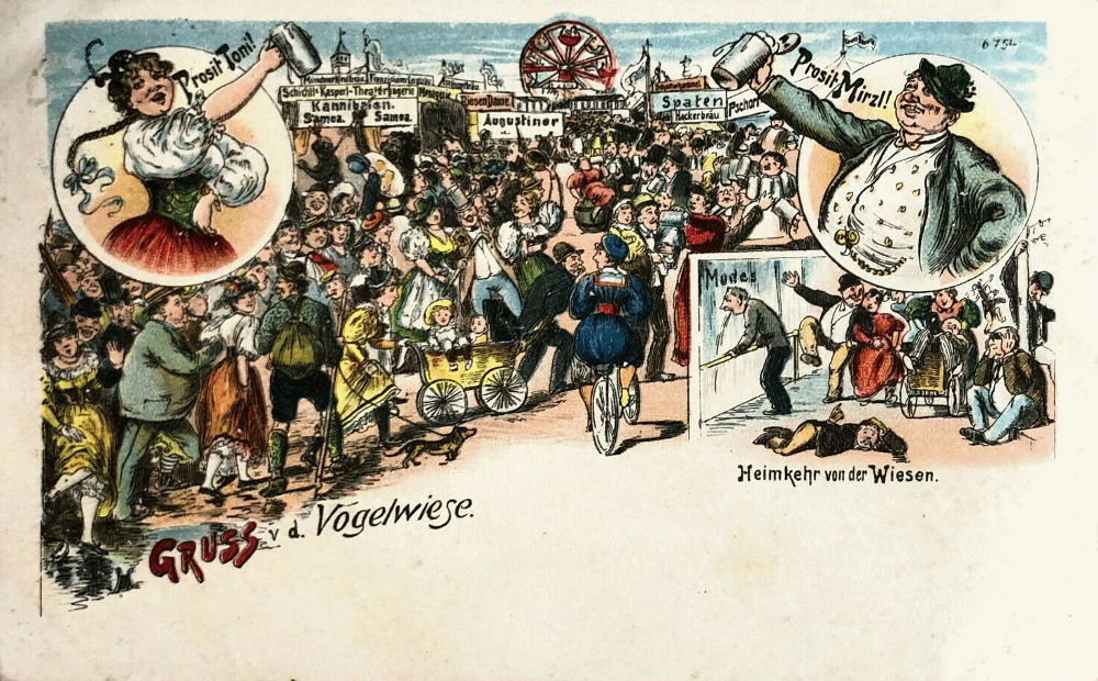 Gru&szlig; von der Vogelwiese - Karikatur (sort)  Dresden