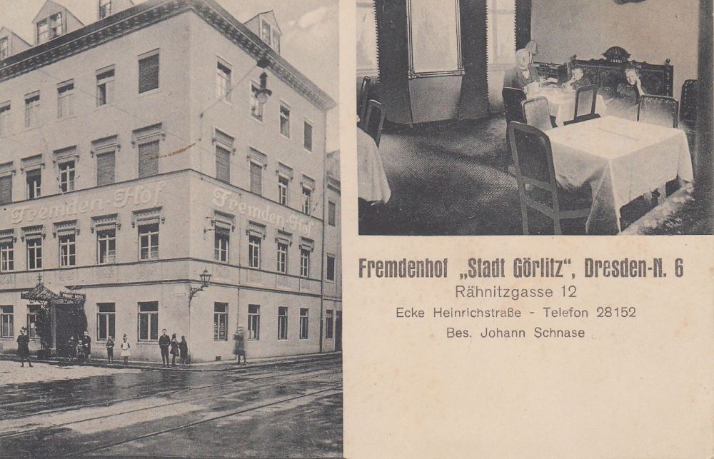 R&auml;hnitzgasse 12 (-1877 Rh&auml;nitzgasse 21, 1877-92 R&auml;hnitzgasse 21) / Heinrichstra&szlig;e  Dresden