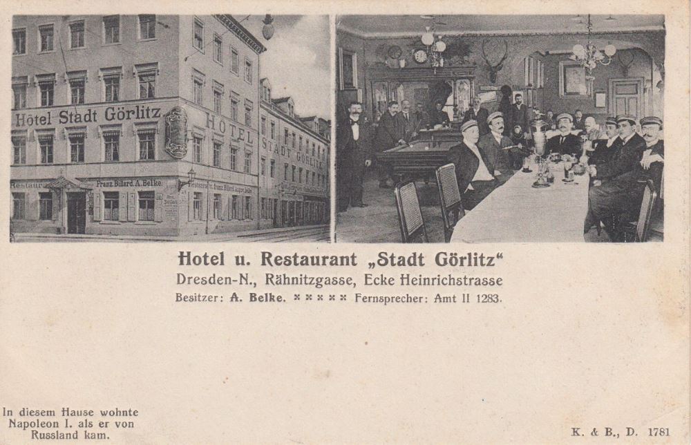 R&auml;hnitzgasse 12 (-1877 Rh&auml;nitzgasse 21, 1877-92 R&auml;hnitzgasse 21) / Heinrichstra&szlig;e  Dresden
